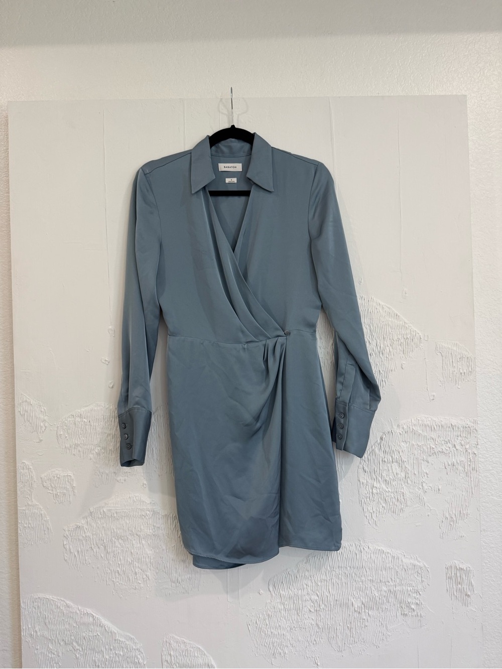 Babaton Dusty Blue Wrap-Front Long Sleeve Dress